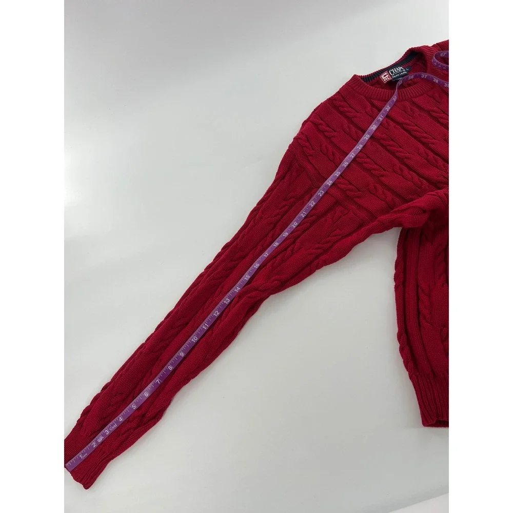 Vintage Chaps Ralph Lauren Mens Cable Knit Cotton Crewneck Sweater Crest Logo L